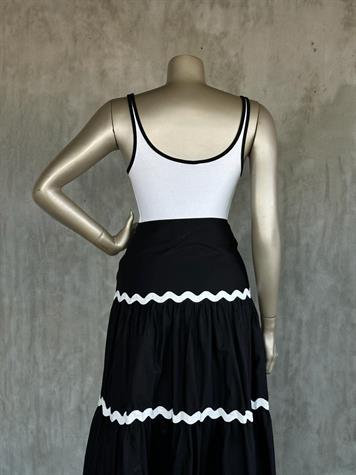 Beyaz Şerit Detaylı Poplin Etek (Siyah)