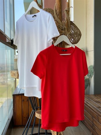 Bisiklet Yaka Basic Tshirt (Beyaz & Kırmızı)