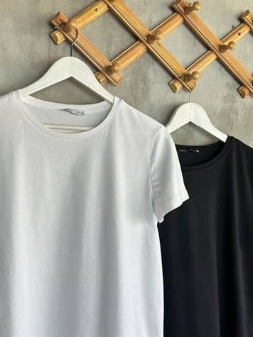Bisiklet Yaka Oversize Tişört (Siyah/Beyaz)