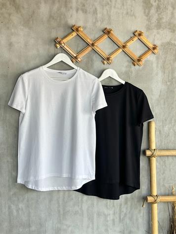 Bisiklet Yaka Oversize Tişört (Siyah/Beyaz)