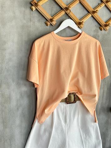 Bisiklet Yaka Oversize Tişört (Somon)