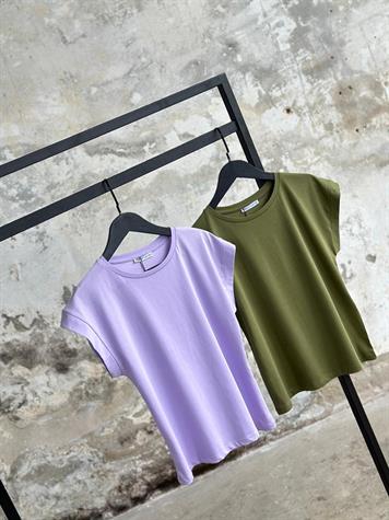Bisiklet Yaka Penye T-Shirt (Lila/Yağ Yeşili)