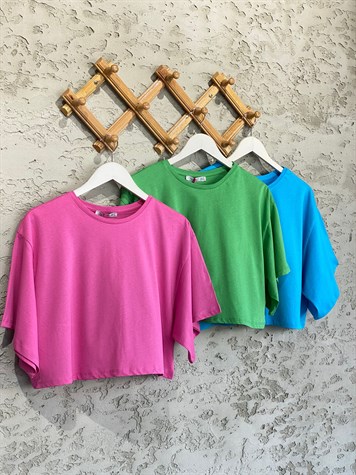 Crop Yarasa Kol T-shırt (Mavi)