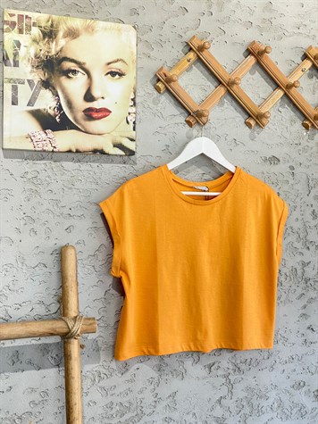 Bisiklet Yaka Penye T-shırt (Oranj)