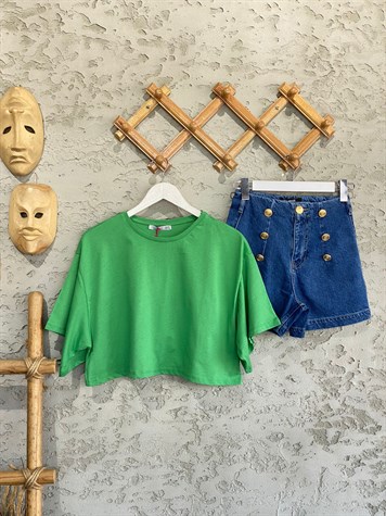 Crop Yarasa Kol T-shırt (Yeşil)