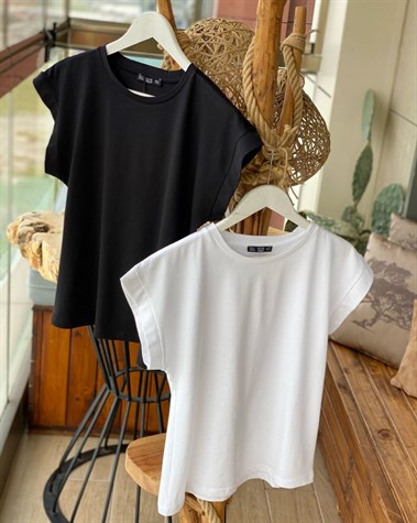 Bisiklet Yaka Penye Tshirt  (Siyah & Beyaz)