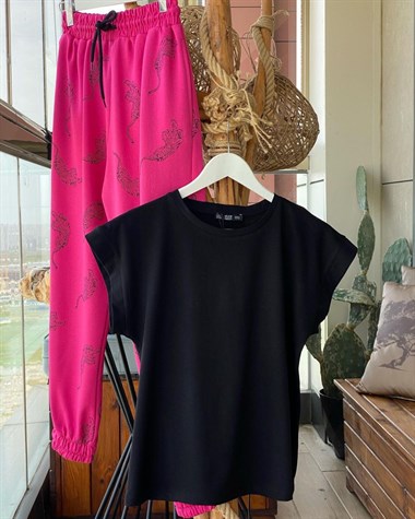 Bisiklet Yaka Penye Tshirt  (Siyah & Beyaz)