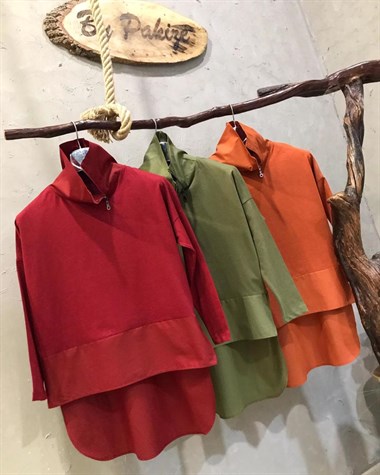 Boğaz Detaylı Penye Sweat (YEŞİL&KİREMİT&BORDO)