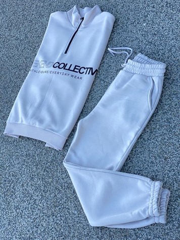 BOĞAZ FERMUARLI SWEATSHİRT JOGGER PANTOLON TAKIM (GRİ)