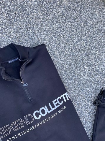 BOĞAZ FERMUARLI SWEATSHİRT JOGGER PANTOLON TAKIM (SİYAH)