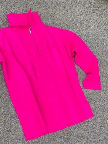 Boğazdan Fermuarlı Çelik Örgülü Oversize Kazak (Pembe)
