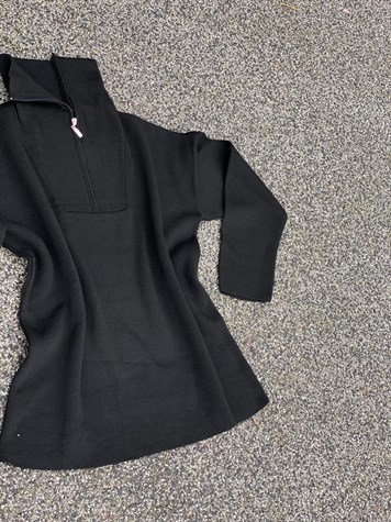 Boğazdan Fermuarlı Çelik Örgülü Oversize Kazak (Siyah)