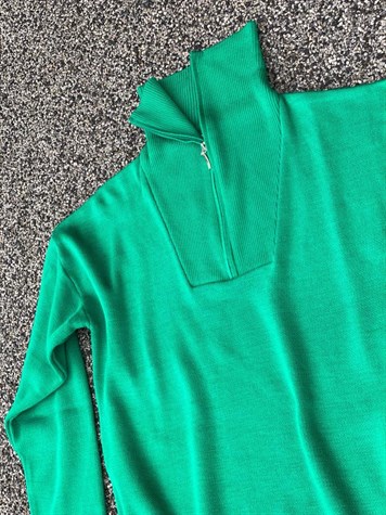 Boğazdan Fermuarlı Çelik Örgülü Oversize Kazak (Yeşil)