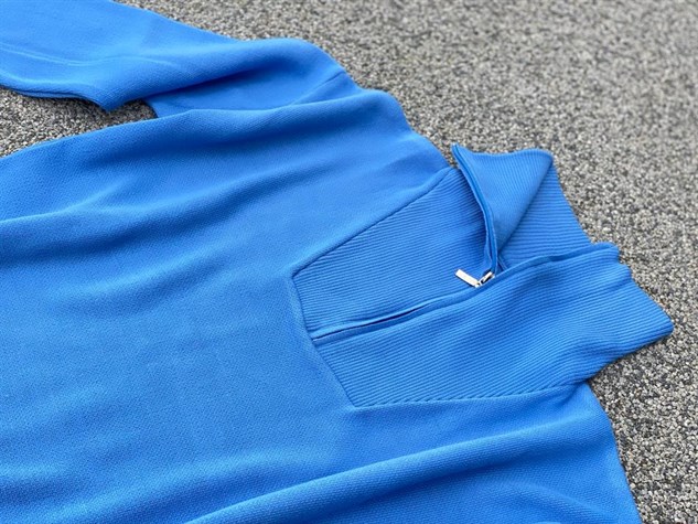Boğazdan Fermuarlı Çelik Örgülü Oversize Kazak (Saks)