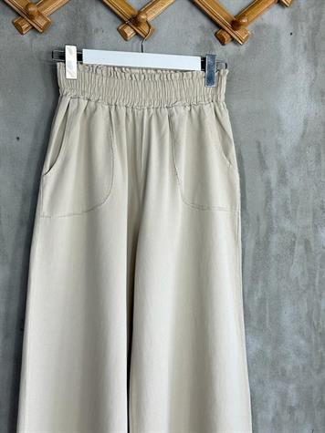 Bol Paça Gabardin Kumaş Kadın Pantolon (Taş)