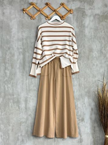 Bol Paça Gabardin Kumaş Kadın Pantolon (Camel)