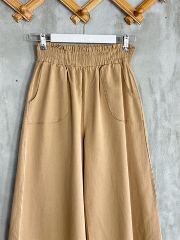 Bol Paça Gabardin Kumaş Kadın Pantolon (Camel)