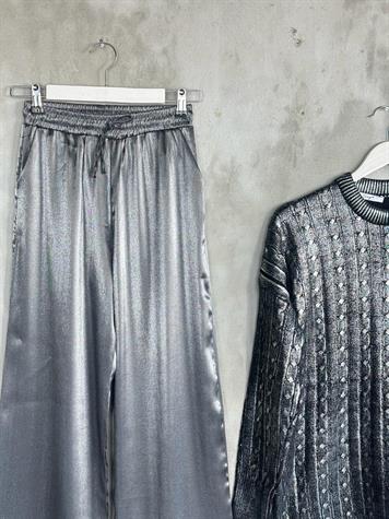 Bol Paça Lurex Kumaş Pantolon (Antrasit)