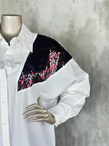 Bordo Pul Payet İşlemeli Koton Kumaş Kadın Gömlek (Beyaz)