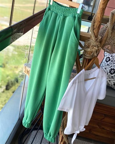 Boyfriend İki İplik Penye Kumaş Eşofman Salaş Pantolon (YEŞİL)