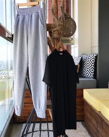 Boyfriend Model Eşofman Salaş Pantolon (GRİ)