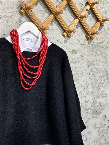 Buklet Örgü Panço Kazak (Siyah)