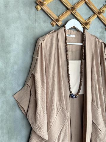 Bürümcük Kumaş Kol Detaylı Kimono (Camel)