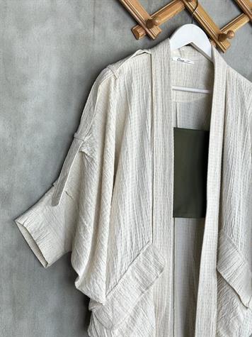 Bürümcük Kumaş Kol Detaylı Kimono (Taş)