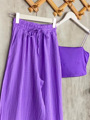 Bürümcük Kumaş Şalvar Model Pantolon (Lila)