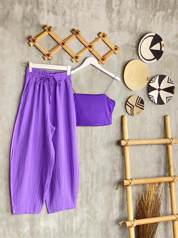 Bürümcük Kumaş Şalvar Model Pantolon (Lila)