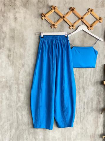 Bürümcük Kumaş Şalvar Model Pantolon (Mavi)