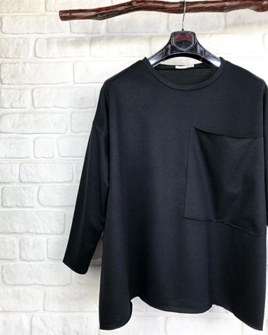 büyük cepli salaş sweatshirt (siyah)