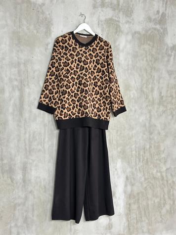 Camel Leopar Desenli Triko Takım (Siyah)
