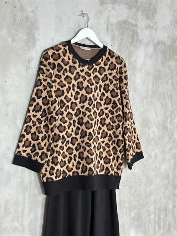 Camel Leopar Desenli Triko Takım (Siyah)