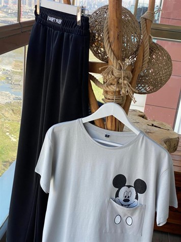 Cebi Mickey Mouse Taş Detaylı Tunik Tshirt (GRİ)