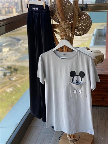 Cebi Mickey Mouse Taş Detaylı Tunik Tshirt (GRİ)