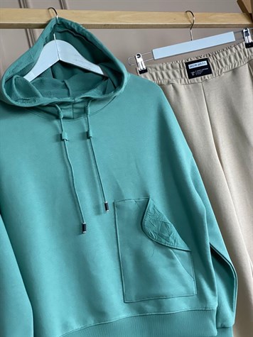 Cep Detaylı Boğazlı Sweat (Mint)