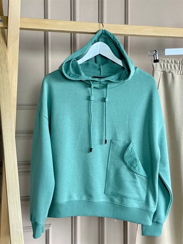 Cep Detaylı Boğazlı Sweat (Mint)