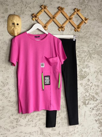 Cep Detaylı Neon Renkli Tunik Tshirt