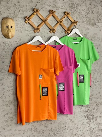 Cep Detaylı Neon Renkli Tunik Tshirt