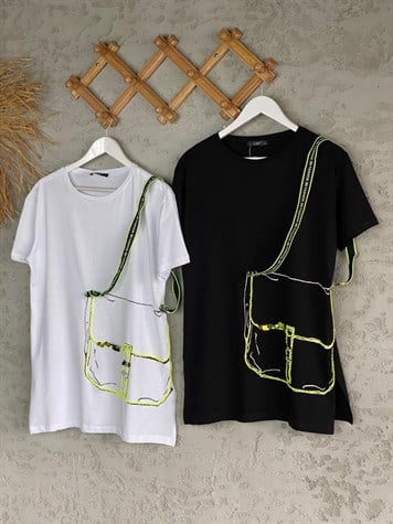 Cep Detaylı Tasarım Tshirt (Beyaz/Siyah)