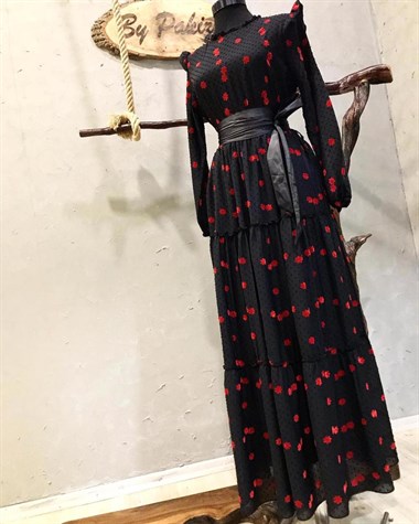 Çiçek Desenli Maxi Boy Elbise