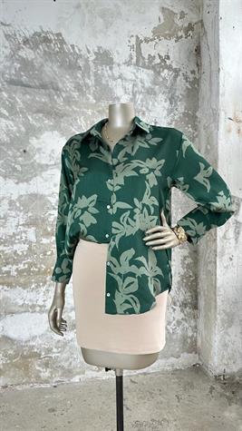 Çiçek Desenli Pamuk Saten Gömlek (Yeşil)