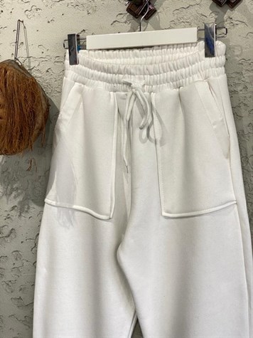 Çift Cepli Şerit Detaylı Jogger Eşofman (Ekru)