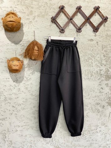 Çift Cepli Şerit Detaylı Jogger Eşofman (Siyah)