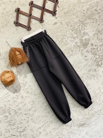 Çift Cepli Şerit Detaylı Jogger Eşofman (Siyah)