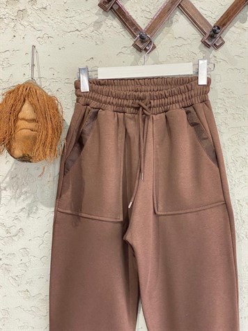 Çift Cepli Şerit Detaylı Jogger Eşofman (Kahve)