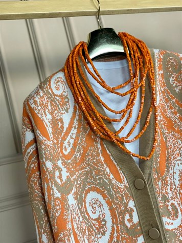 Çift Renk Desenli Oversize Hırka (Camel)