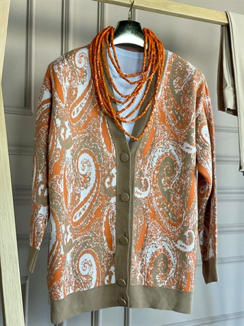 Çift Renk Desenli Oversize Hırka (Camel)