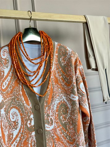 Çift Renk Desenli Oversize Hırka (Camel)